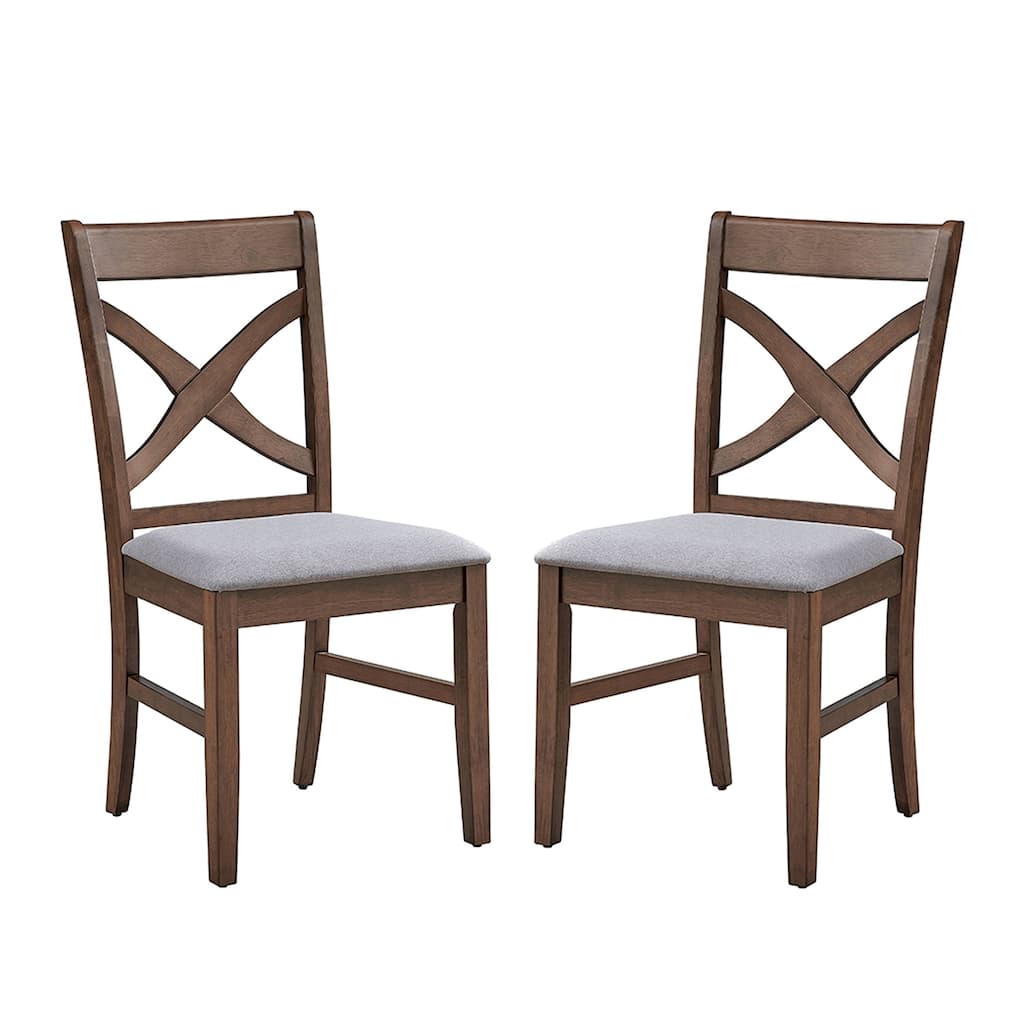 Set of 2 Upholstered Dining Side Chairs in Brown Finish