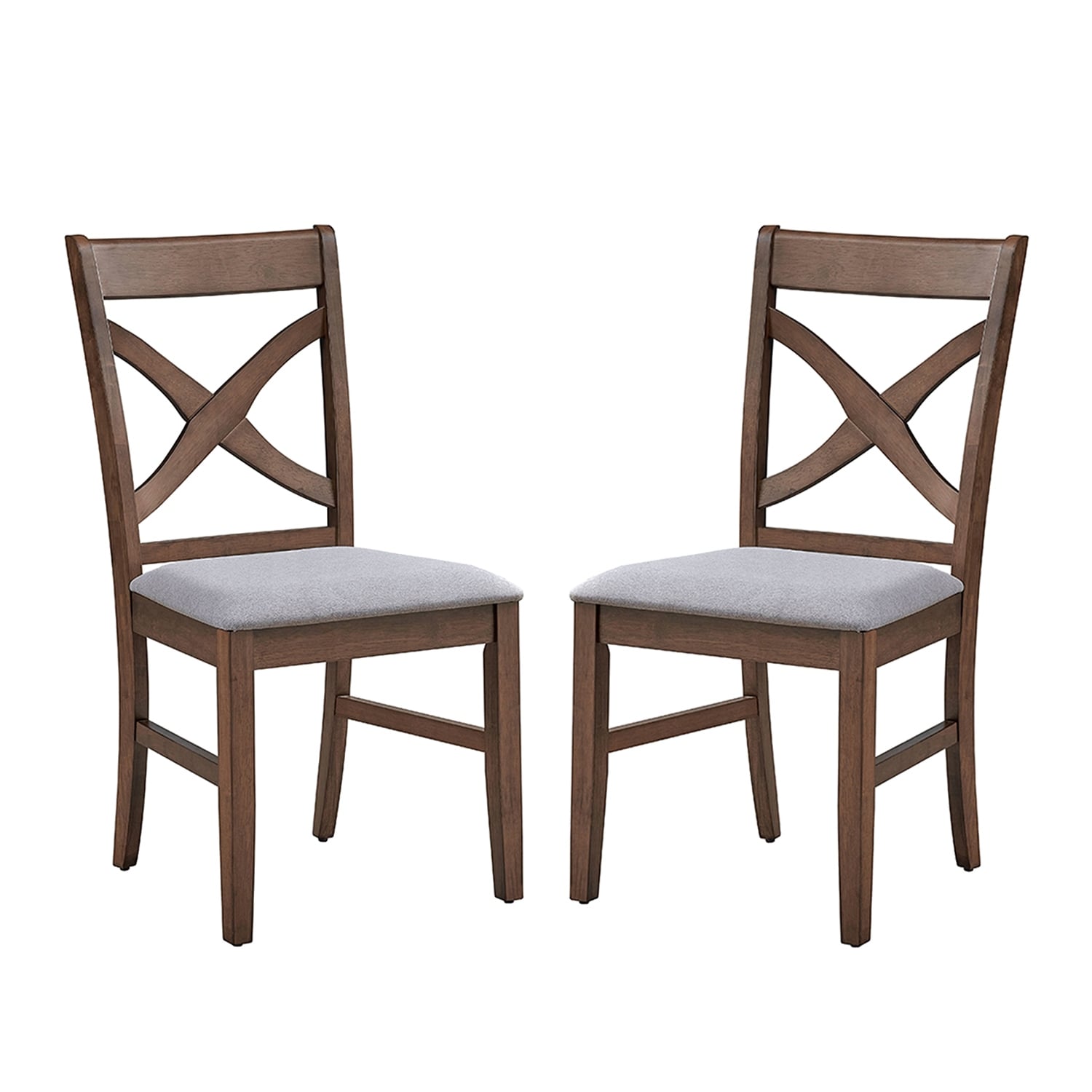 Set of 2 Upholstered Dining Side Chairs in Brown Finish