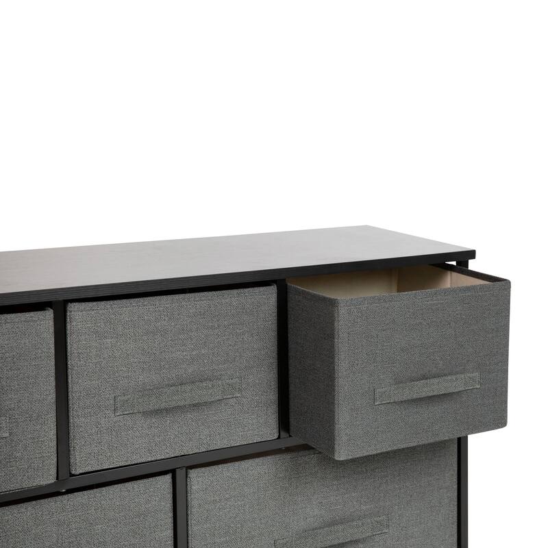 5 Drawer Storage Chest with Wood Top & Dark Fabric Pull Drawers