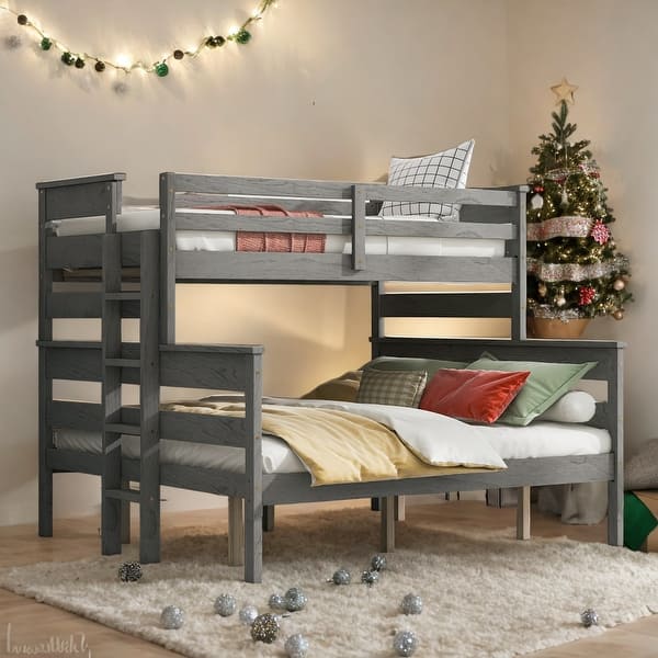 slide 2 of 23, Versatile Bunk Bed Wood Twin XL over Queen Bunk Bed with Ladder Grey