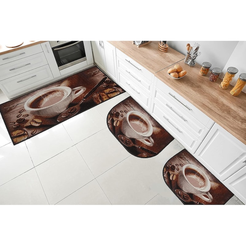 Kashi Home Kitchen Rug, Printed Durable Non Slip Floor Mat, Farmhouse Design 3 Piece Set - 3pc Set (2 18x30 D Shape & 1 20x40)