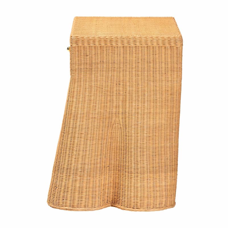 Chica Scalloped Natural Rattan Console Table with Drawer - Handwoven Wicker Accent Table with Flared Skirt, Coastal Boho Style