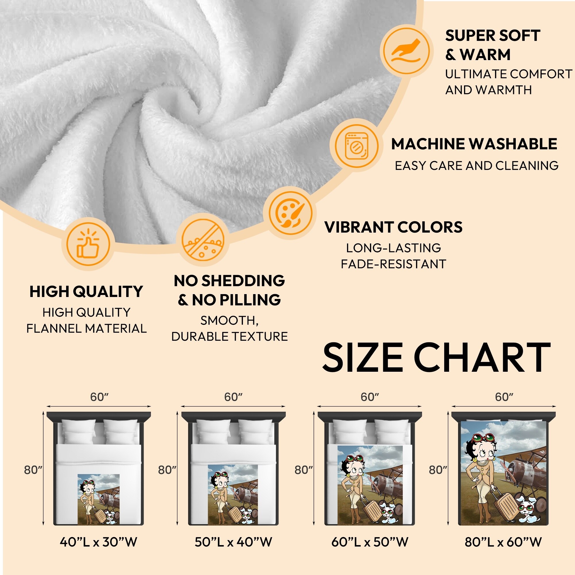 Betty Boop Super Soft Fleece Plush Throw Blanket for Couch - Picture 80 of 374