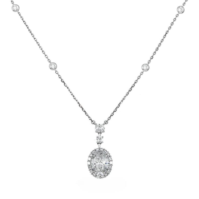 House Of Leon 18K White Gold Oval Cut Diamond Necklace 2.72ctw IGI