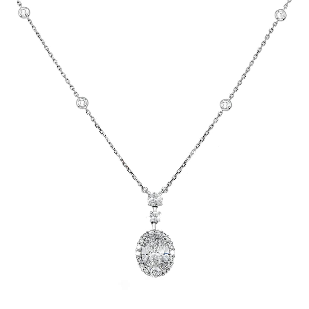 House Of Leon 18K White Gold Oval Cut Diamond Necklace 2.72ctw IGI