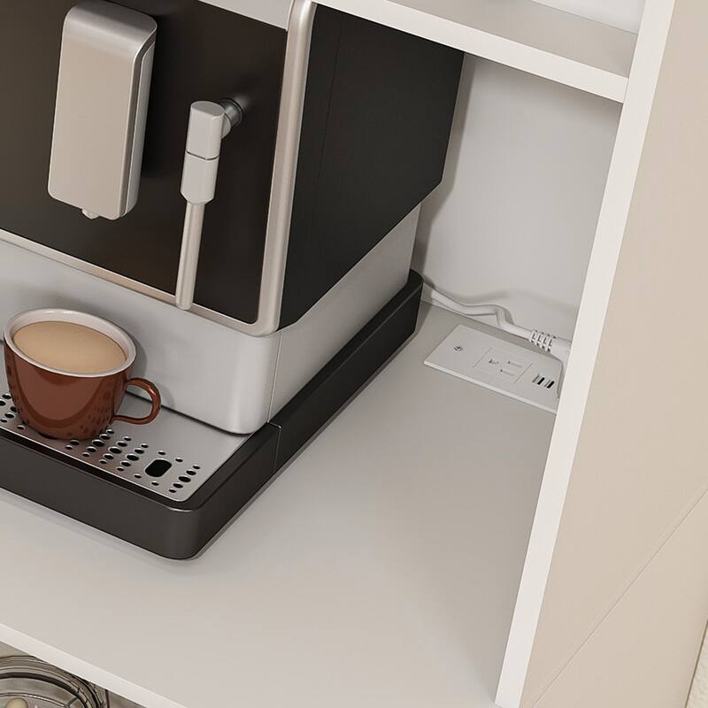 White Modern Kitchen Hutch Cabinet with Drawers and Spacious Storage for Multi Purpose Use - 30 "l x 15.75" w x 70 "height.