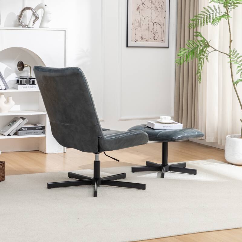 2-Piece Seating Set, Faux Leather Tufted Accent Chair and Ottoman