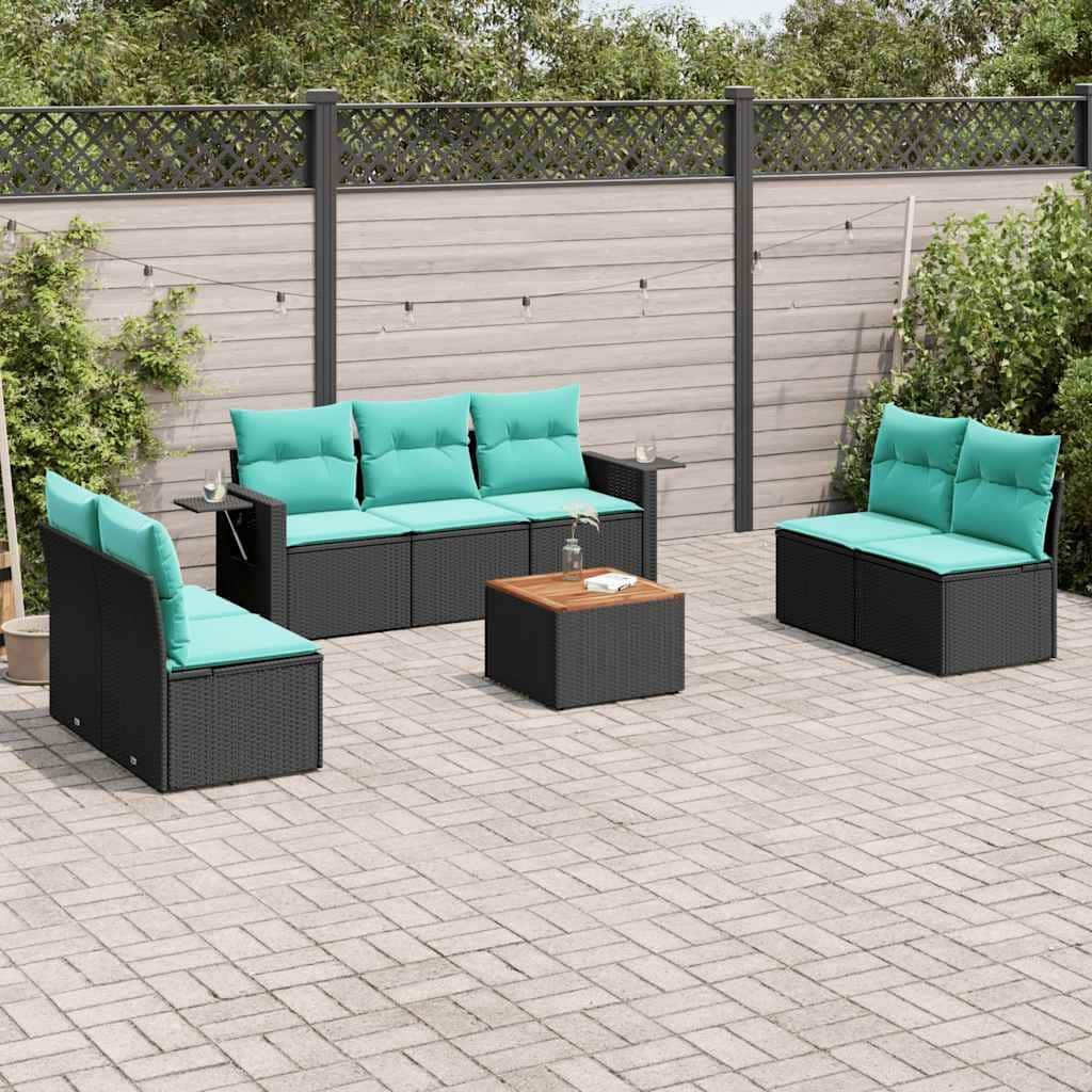 vidaXL 8 Piece Patio Sofa Set with Cushions Black Poly Rattan - 21.7" x 24.4" x 27.2"