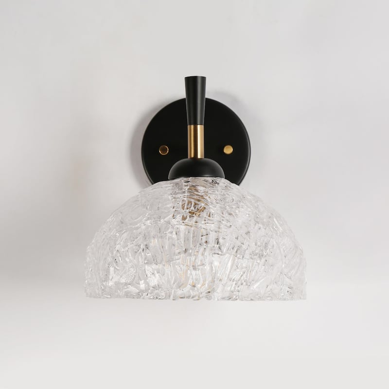 Modern Glam Black Gold Large Texture Dome Ripple Crystal Dimmable Wall Sconce for Bathroom/ Bedroom - L 8.3" x W 8.3" x H 8.9"
