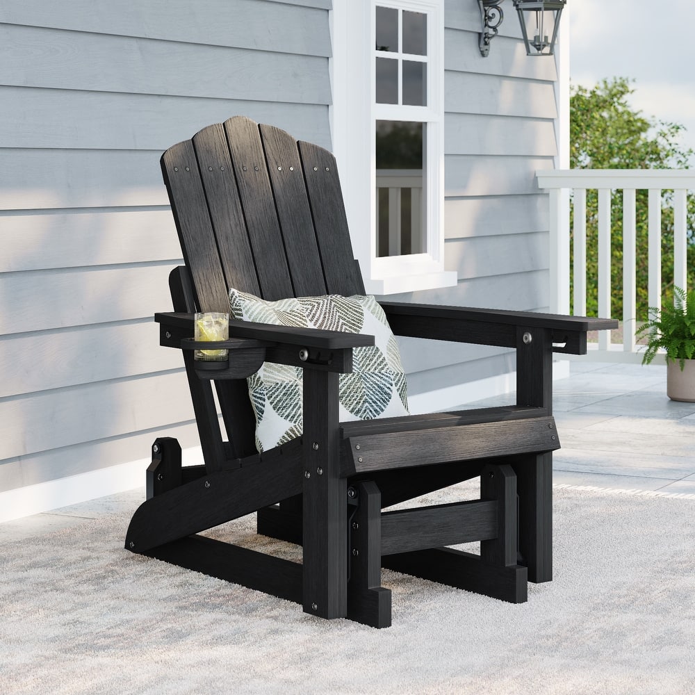 BONOSUKI Glider Adirondack Chair 3-Position Adjustable, HDPE Wood-Like Texture
