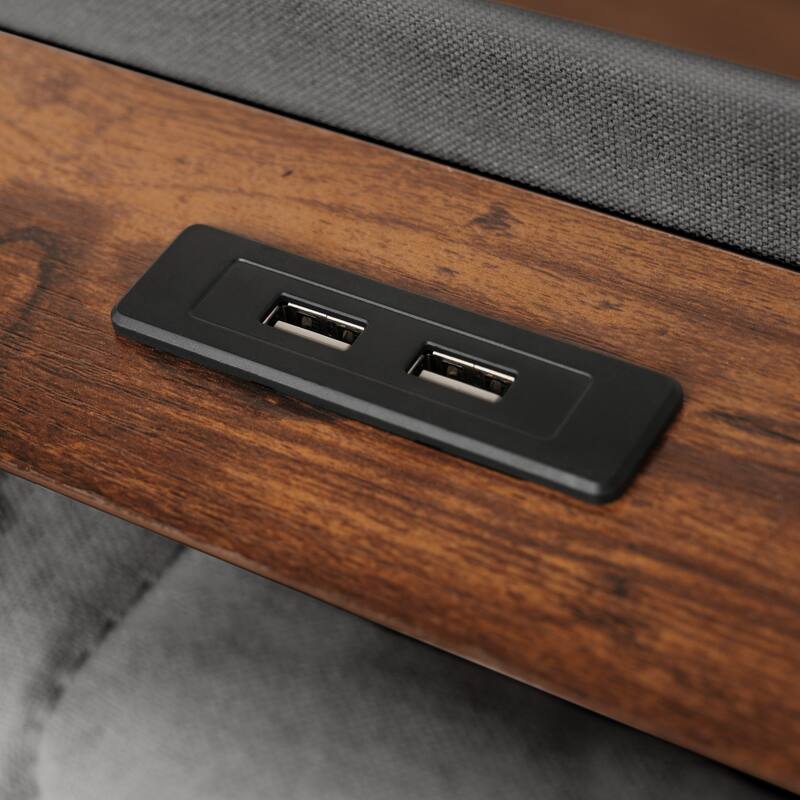 Queen Size Upholstered Bed with Hydraulic Storage, LED, and USB Charging