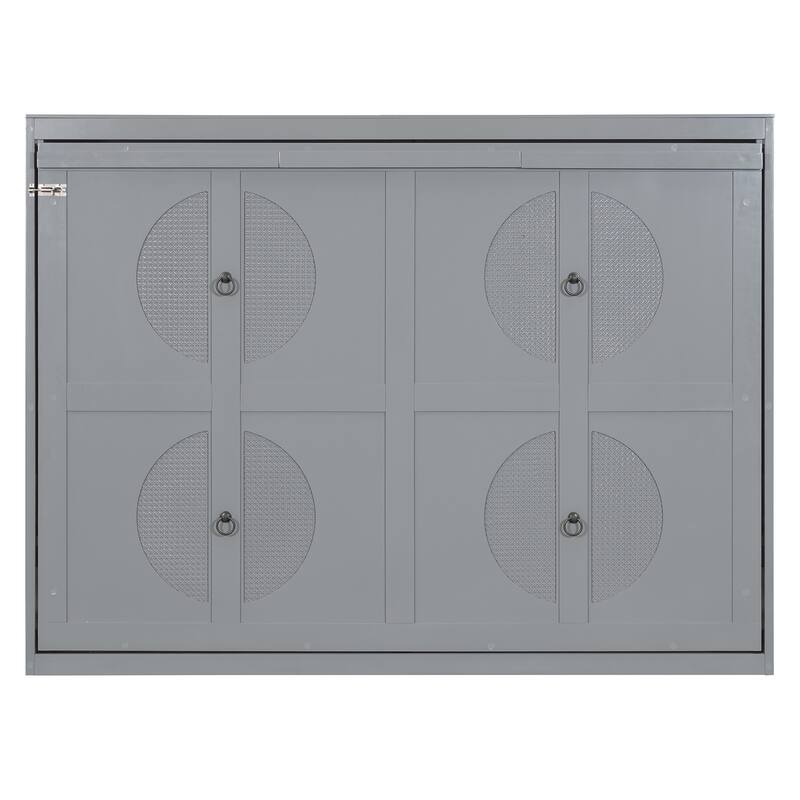 Full Murphy Bed with Foldable Cabinet and Rattan Surface Simple Elegance