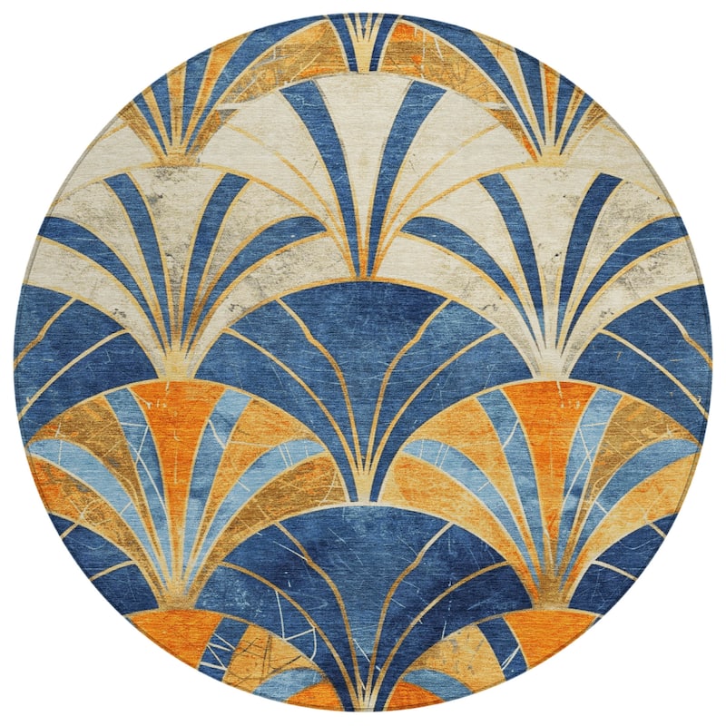 Machine Washable Indoor/Outdoor Geo Mosaic Chantille Rug