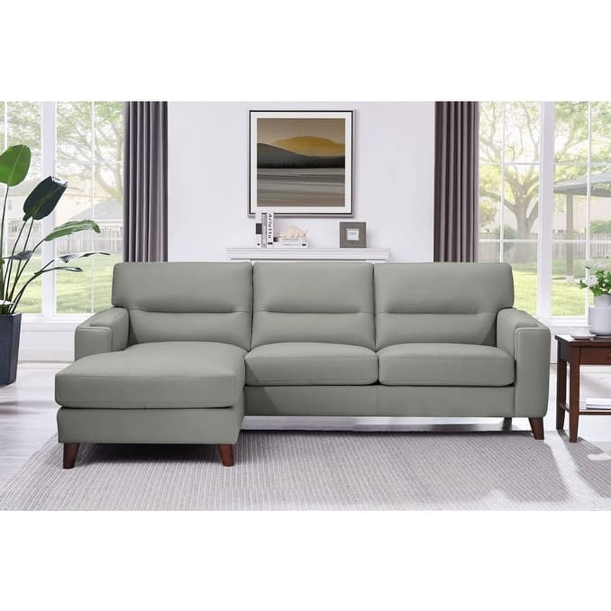 Hydeline Elm Top Grain Leather Sectional Sofa with Chaise, Feather, Memory Foam and Springs