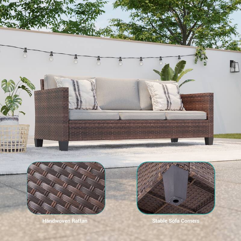 BONOSUKI Patio Outdoor Couch,3-Seater Furniture with Removable Cushion