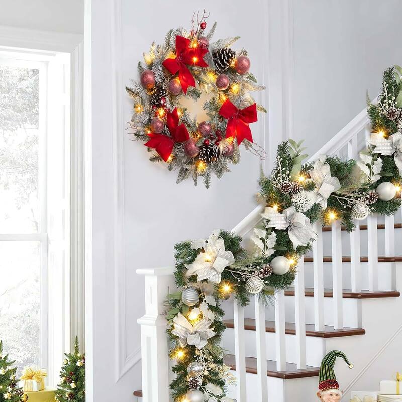 6-Foot Pre-Lit Christmas Wreath With 20 Leds Battery Powered Silver-White With Timer Suitable - N/A