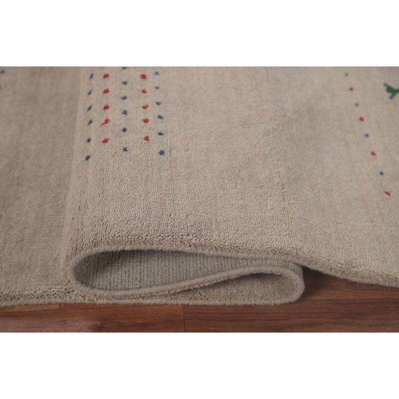 Oriental Gabbeh Area Rug Hand-Knotted Tribal Beige Wool Carpet - 5'3"x 7'6"