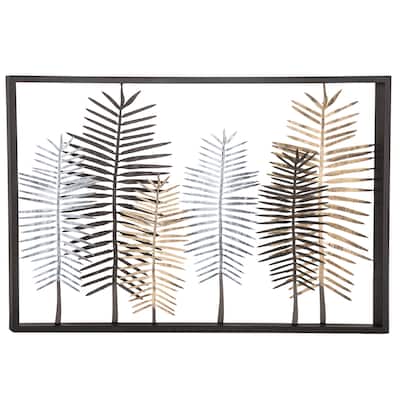 Metal Leaf Wall Decor with Black Frame - Black - Roche River Decor