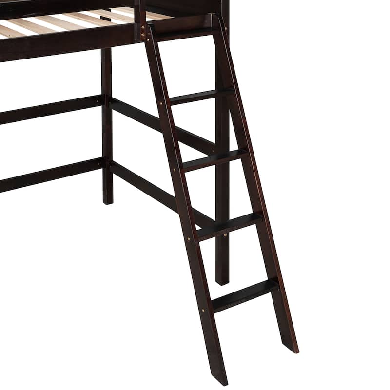 Minimalist Twin Size Loft Bed with Ladder and Guardrails