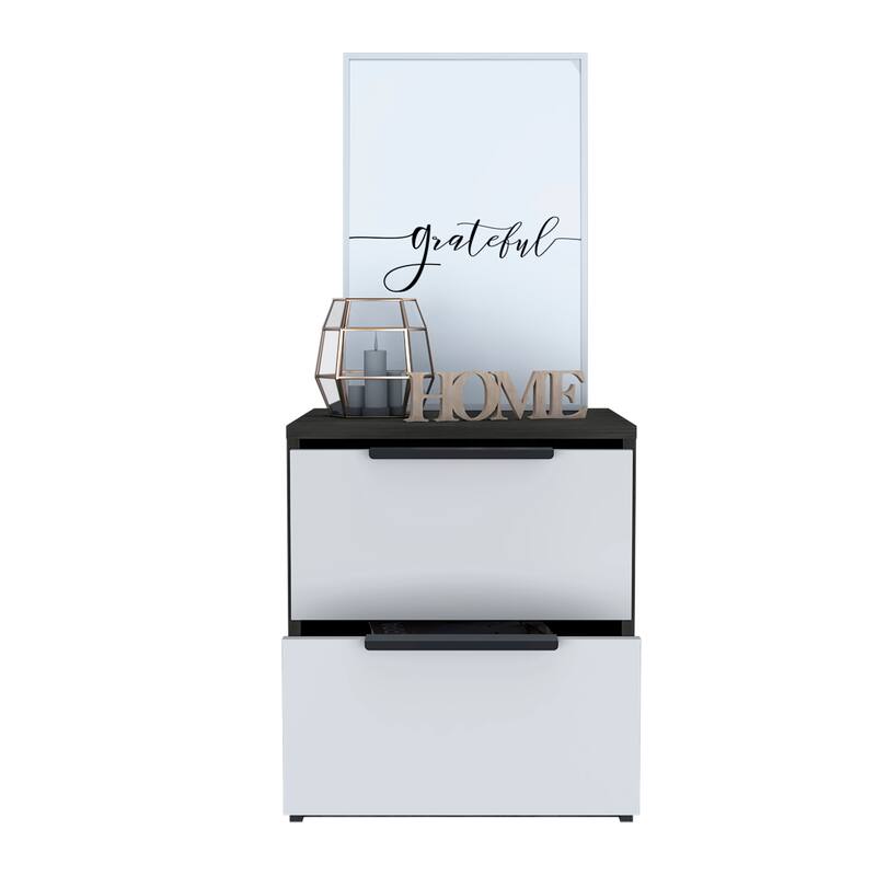 Bedroom Nightstand Two Drawers Metal Handle Smokey Oak