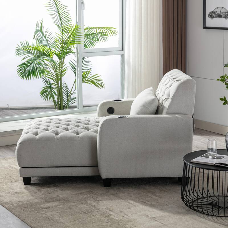 Functional Living Room Leisure Sofa Chair Bedroom Lounger with Buttons to Adjust Backrest
