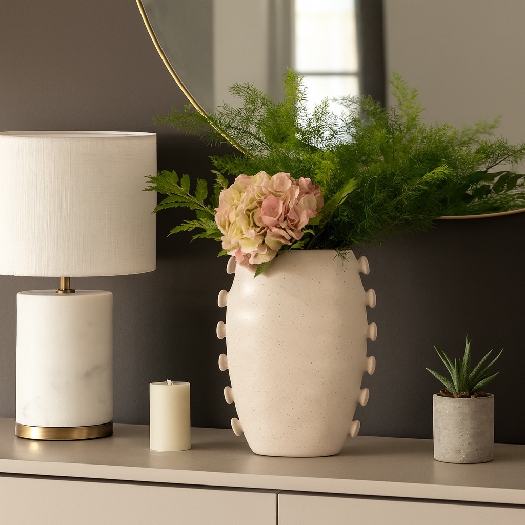 Sculptural Flower Vase with Unique Side Detailing - Ivory