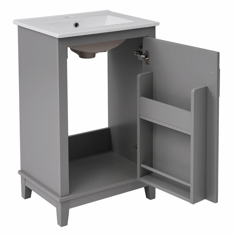 Modern 20-Inch Small Bathroom Vanity Cabinet with Ceramic Basin