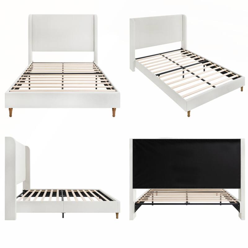 Queen Size Bed Frame High Headboard Upholstered Platform Bed