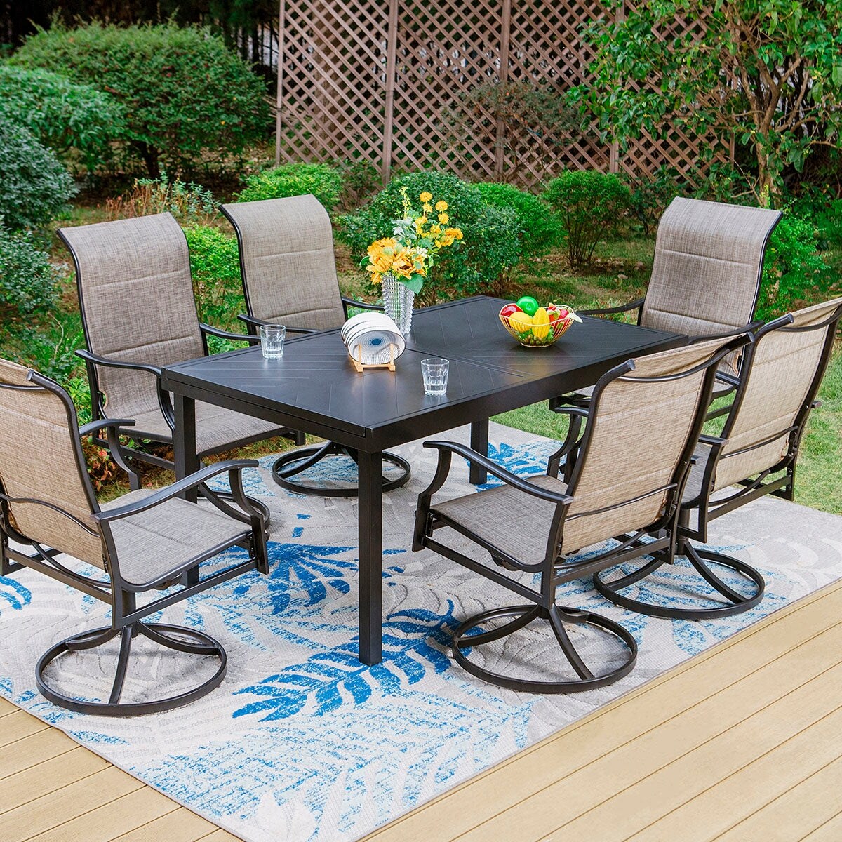 7 9 Patio Dining Set 6 8 Sling Patio Swivel Dining Chairs and 1