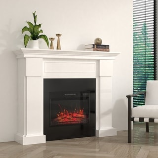 White Electric Fireplace With Mantelnull
