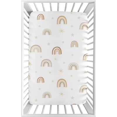 Baby Unisex Fitted Mini Portable Crib Sheet Neutral Boho Rainbow Portable Crib Pack and Play Mustard Yellow Orange Bohemian Sun
