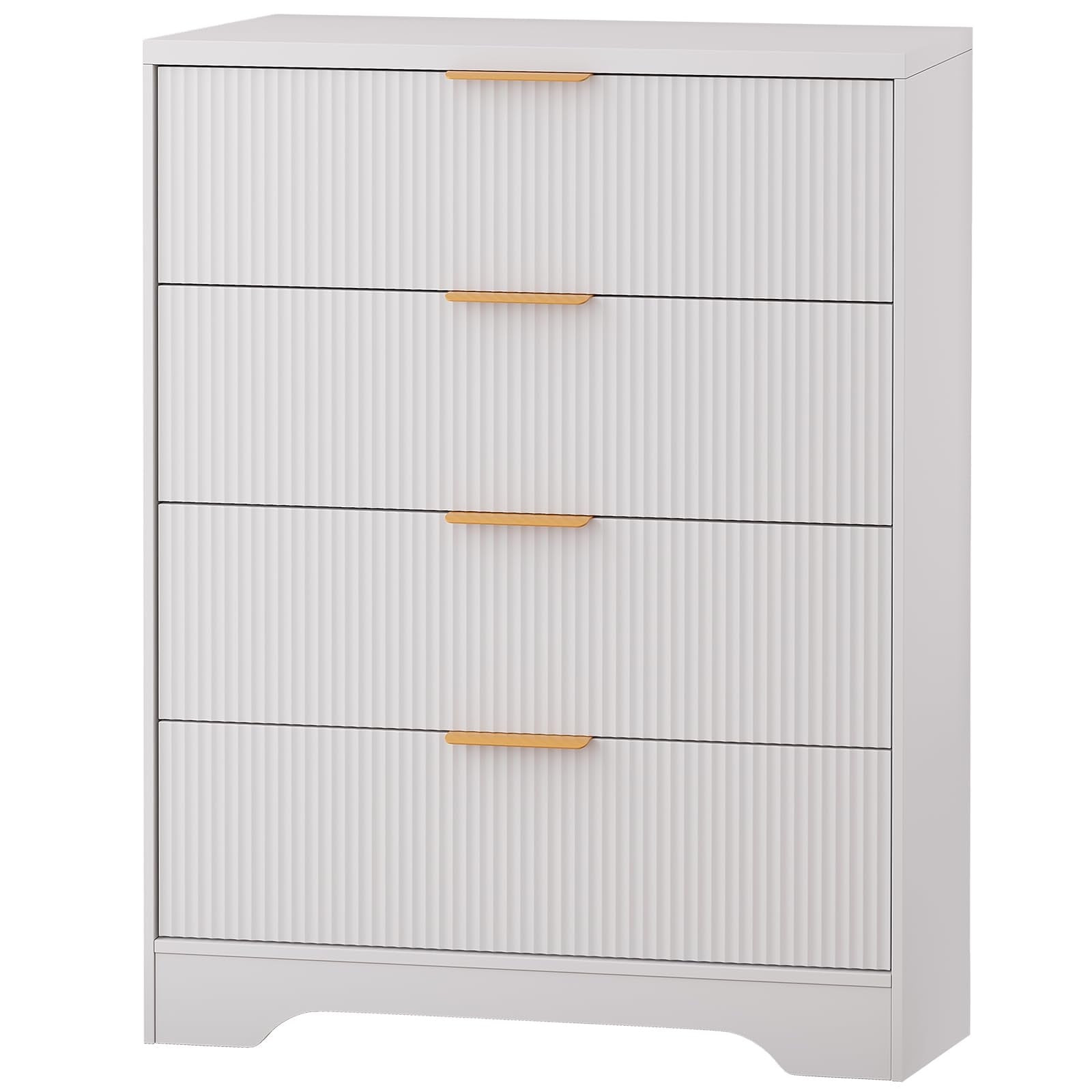 Fluted 4 Drawer Dresser for Bedroom, 38.6" Tall Chest with Gold Metal Handles for Living Room
