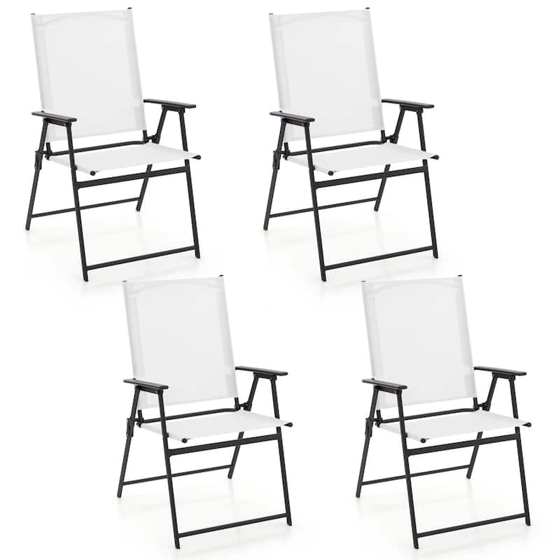 Gymax Set of 4 Patio Portable Metal Folding Chairs Dining Chair Set - White
