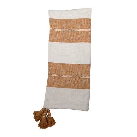Foreside Home & Garden Orange Striped Hand Woven 50 x 60" Cotton Throw Blanket with Hand Tied Tassels