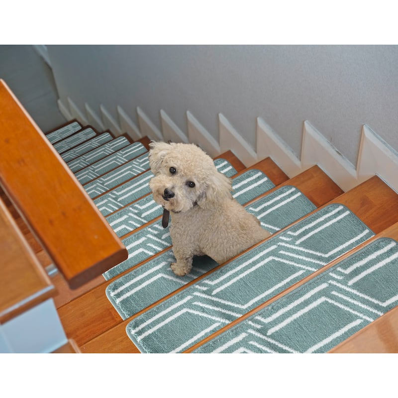 SUSSEXHOME Plaza Collection Stair Treads 100% Polypropylene 9" x 28" - 4-PACK - Teal