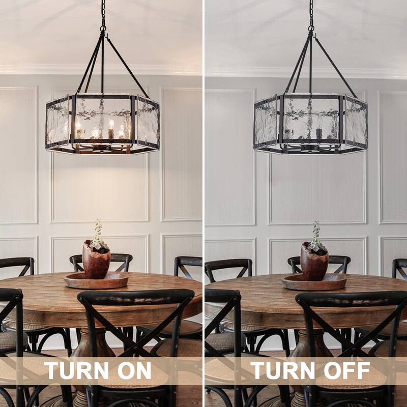 Black/Gold Glass Drum Chandeliers for Dining Room Living Room Entryway - W24.02"