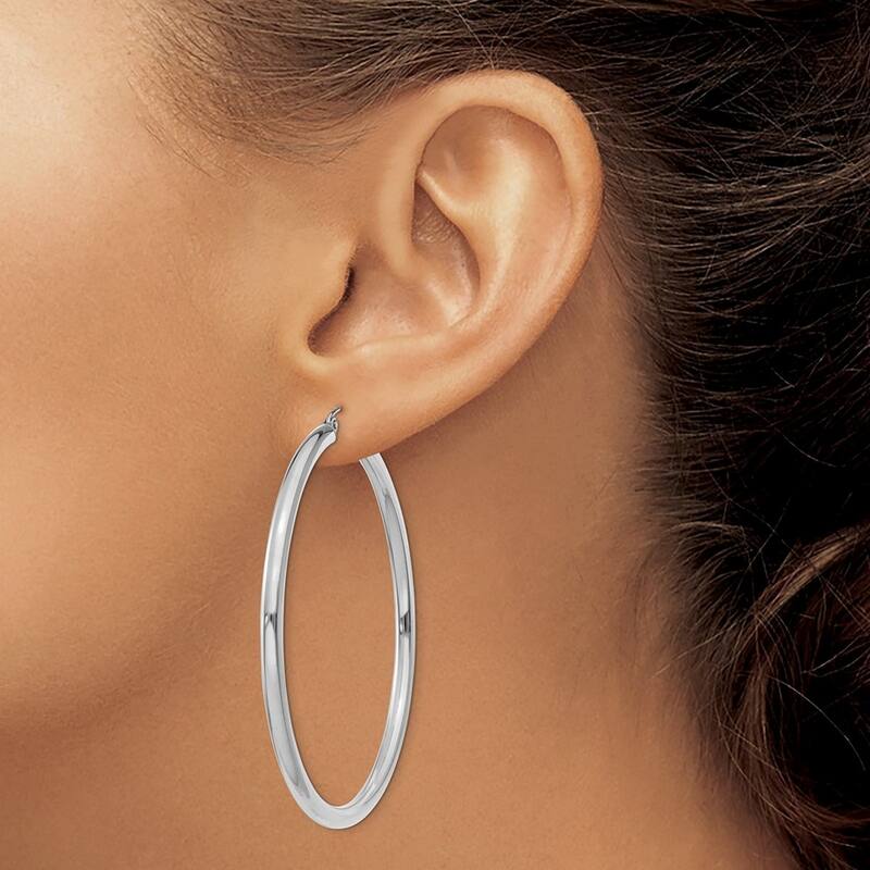 Curata 10k White Gold Polished Lightweight Tube Hoop Earrings - 55mm