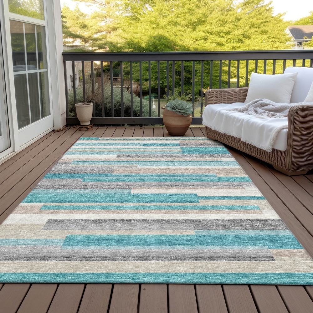 Machine Washable Indoor/ Outdoor Chantille Contempory Stripes Rug