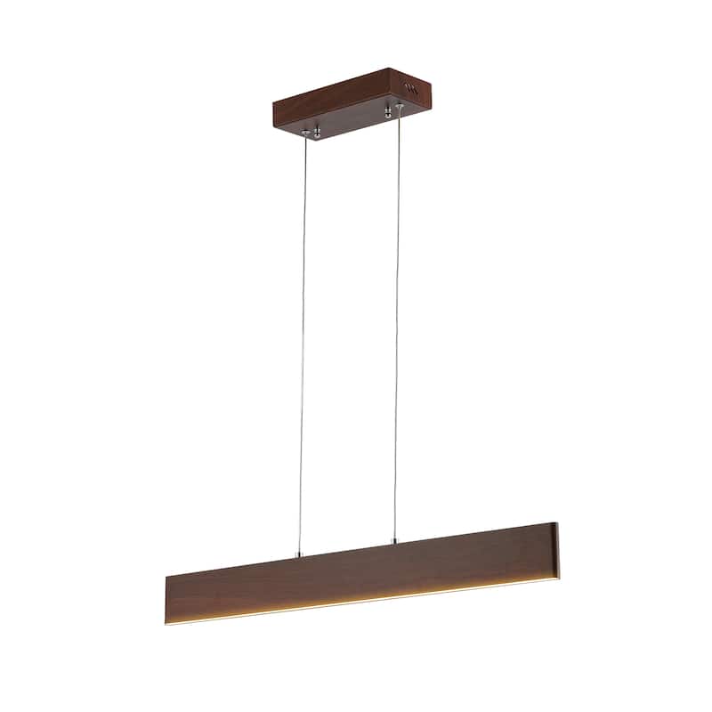 Julian 40" Dimmable Adjustable Integrated LED Metal Linear Pendant, by JONATHAN Y - 32" - Dark Brown Wood Finish