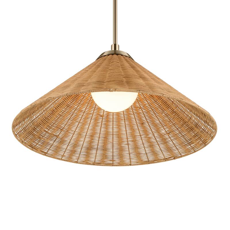 Kichler Lighting Bekah 24.25 Inch 1 Light Convertible Pendant with Opal Glass and Handwoven Rattan Shade in Champagne Bronze