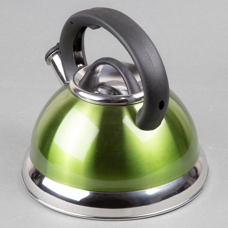 Creative Home Alexa 3.0 Quart Stainless Steel Whistling Tea Kettle with Aluminum Capsulated Bottom, Metallic Chartreuse Color
