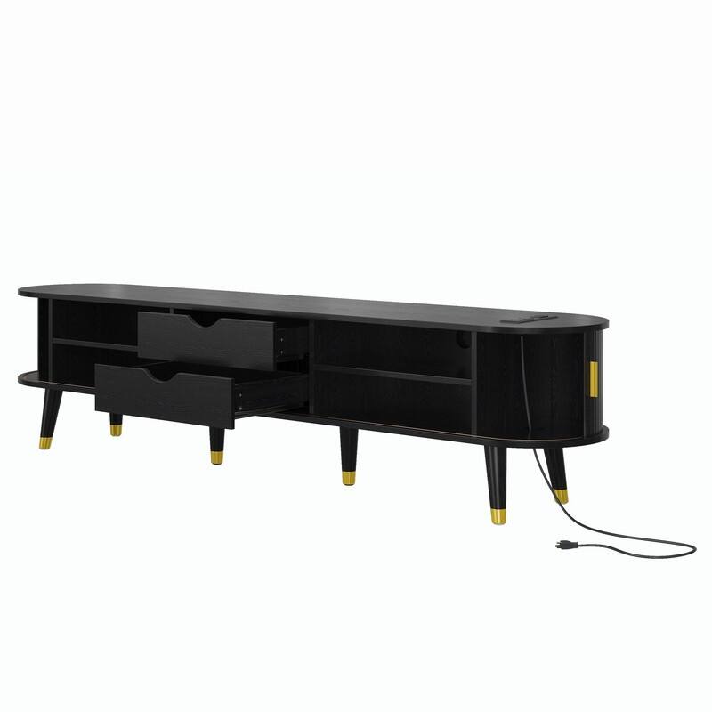 Mid-Century Modern Fluted TV Stand with Charging Station and Ample Storage for TVs Up to 80"