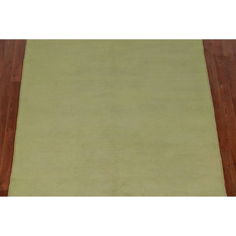 Hand Knotted Oriental 100% Wool Carpet Modern Solid Green Gabbeh Area Rug - 9' 8'' X 5' 3''