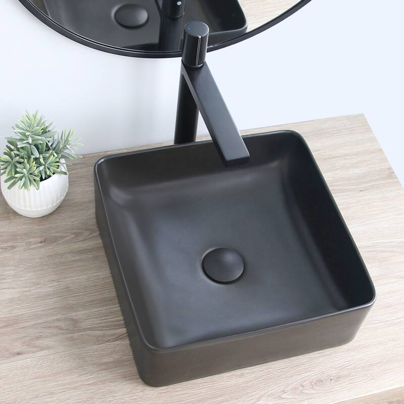 STYLISH 14 1/2 inch Square Porcelain Bathroom Sink - 14 1/2" x 14 1/2" x 5"