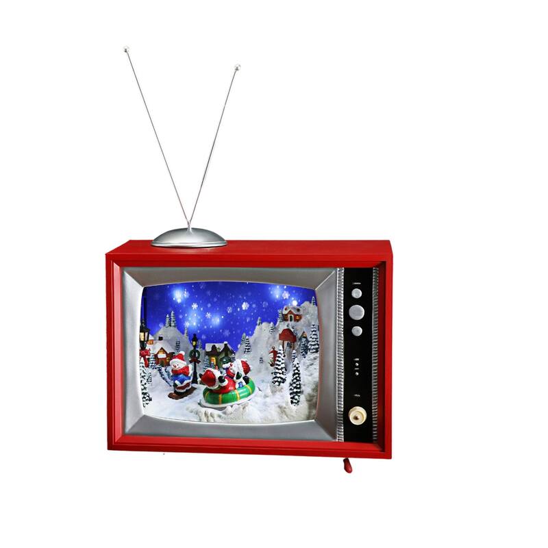 LED Cascading Snow Screen Village in Retro TV Decoration - 15.25" - Set of 2