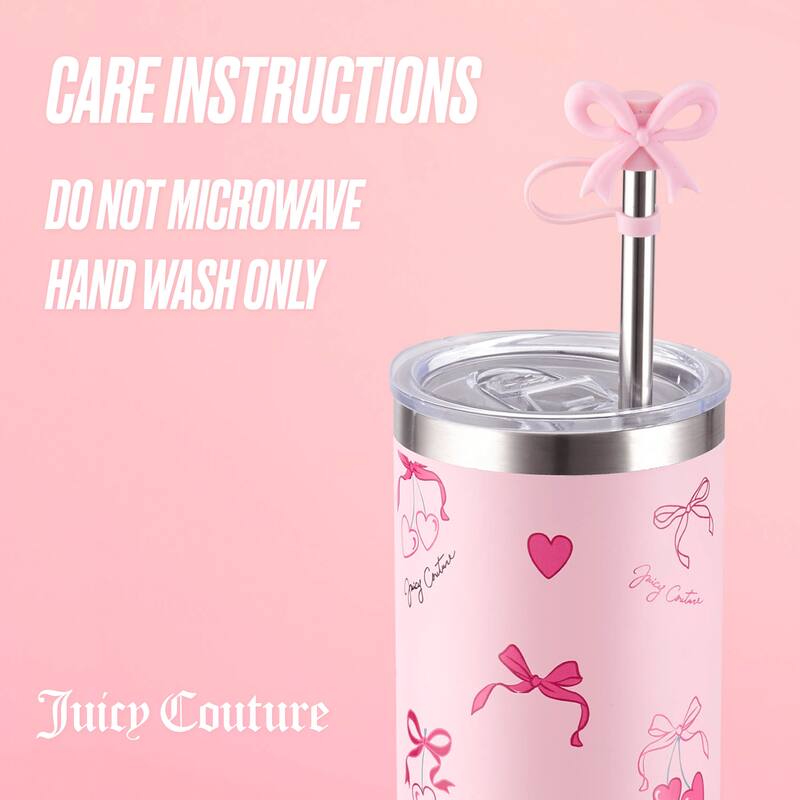 Juicy Couture Glam Slip Hydration Stainless Steel Tumbler with Straw Topper