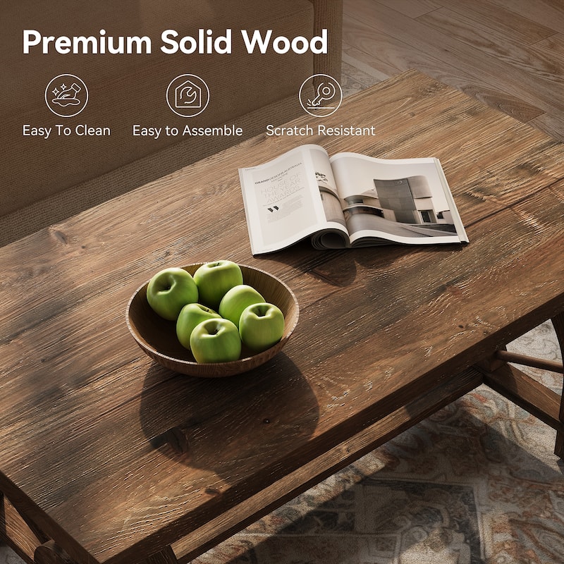 Solid Wood Coffee Table, Rectangular Cocktail Table, Living Room Center Tea Table