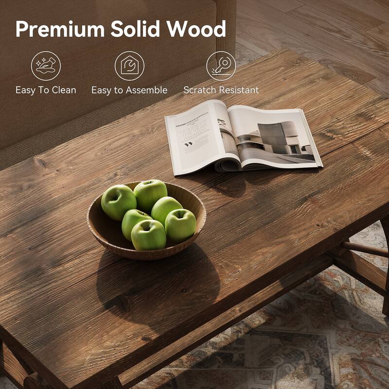 Solid Wood Coffee Table Rectangular Center Table for Living Room