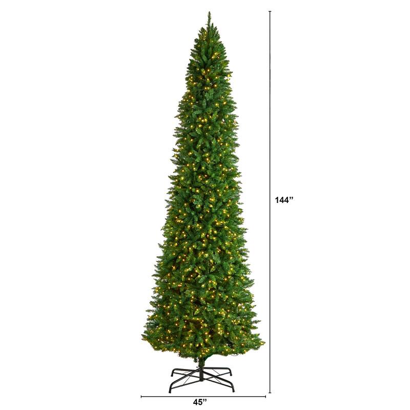 12’ Green Slim Mountain Pine Artificial Christmas Tree Clear LED - over-10-feet