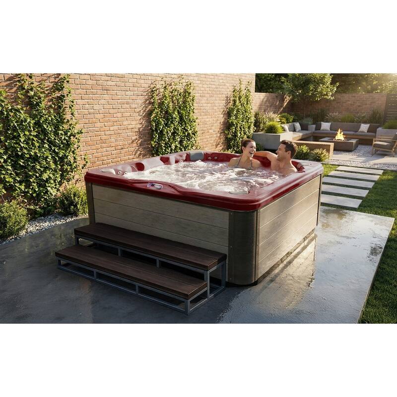 American Spas 7-Person 56-Jet Premium Acrylic Bench Spa Standard Hot Tub with Sound System and LED Waterfall